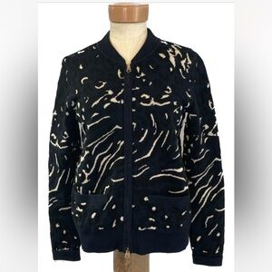 Club Monaco Zip Front Cardigan Track Jacket Bomber Abstract Animal Print